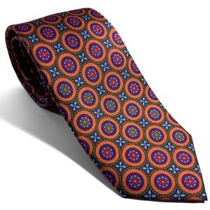 Orange & Brown Medallion Silk-Like Tie (Handmade)